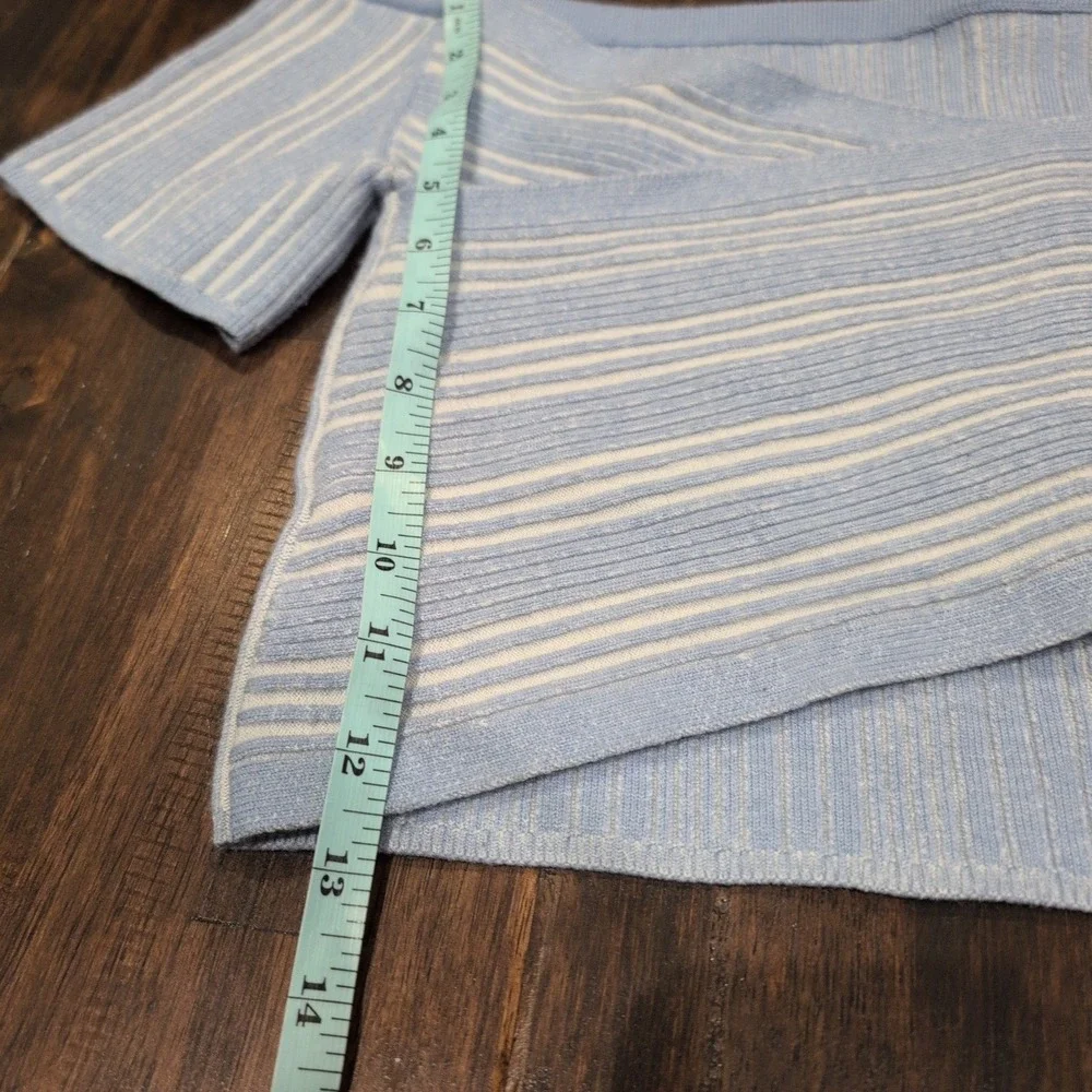 Aerie Off Shoulder Striped Cropped Sweater Top Women's XL Blue White Stretch - Picture 3 of 5